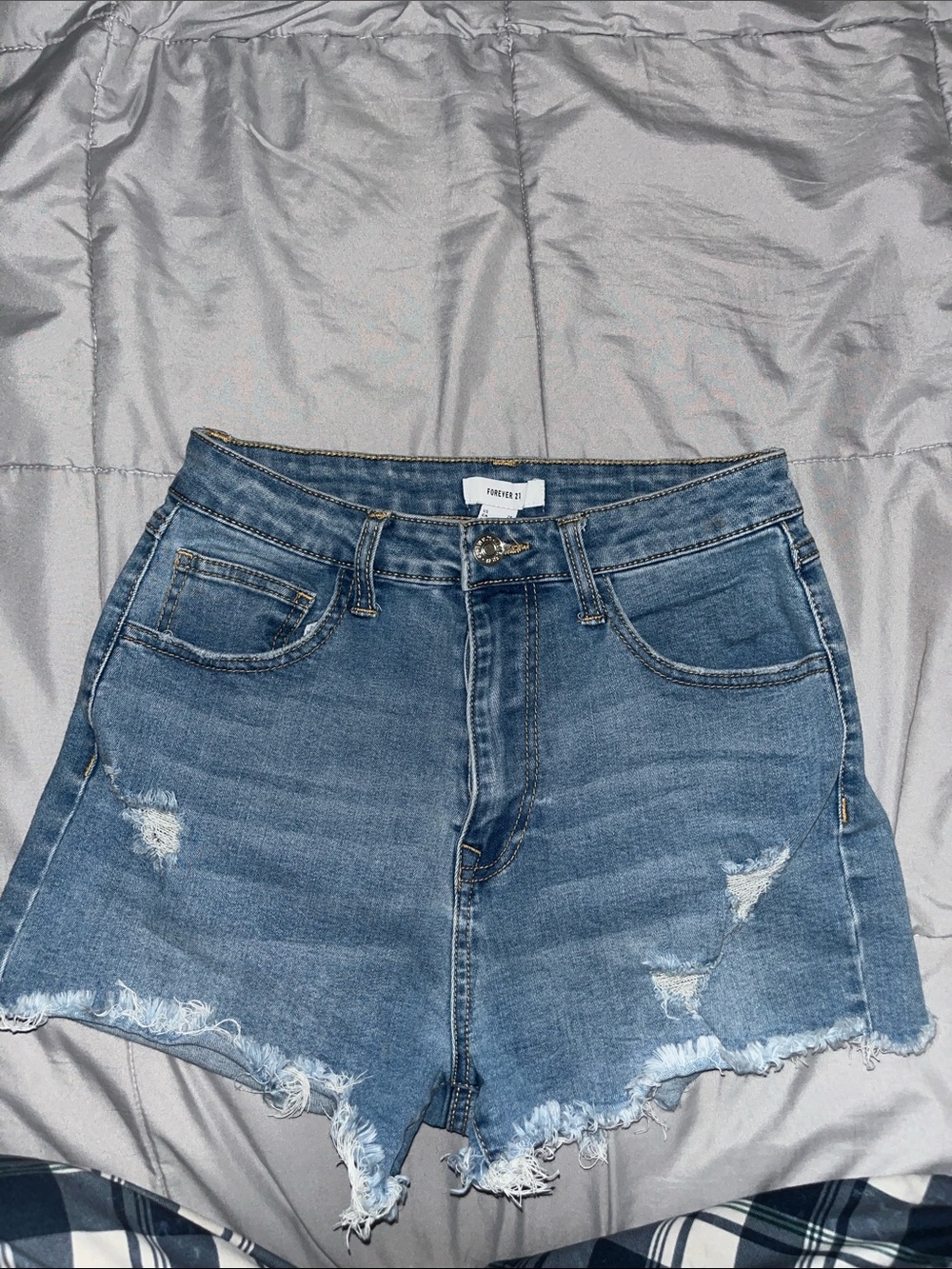 Forever 21 Light Blue Distressed High-Rise Denim Shorts